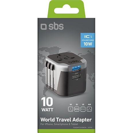 SBS universal rejseadapter 12 W - sort/sølv