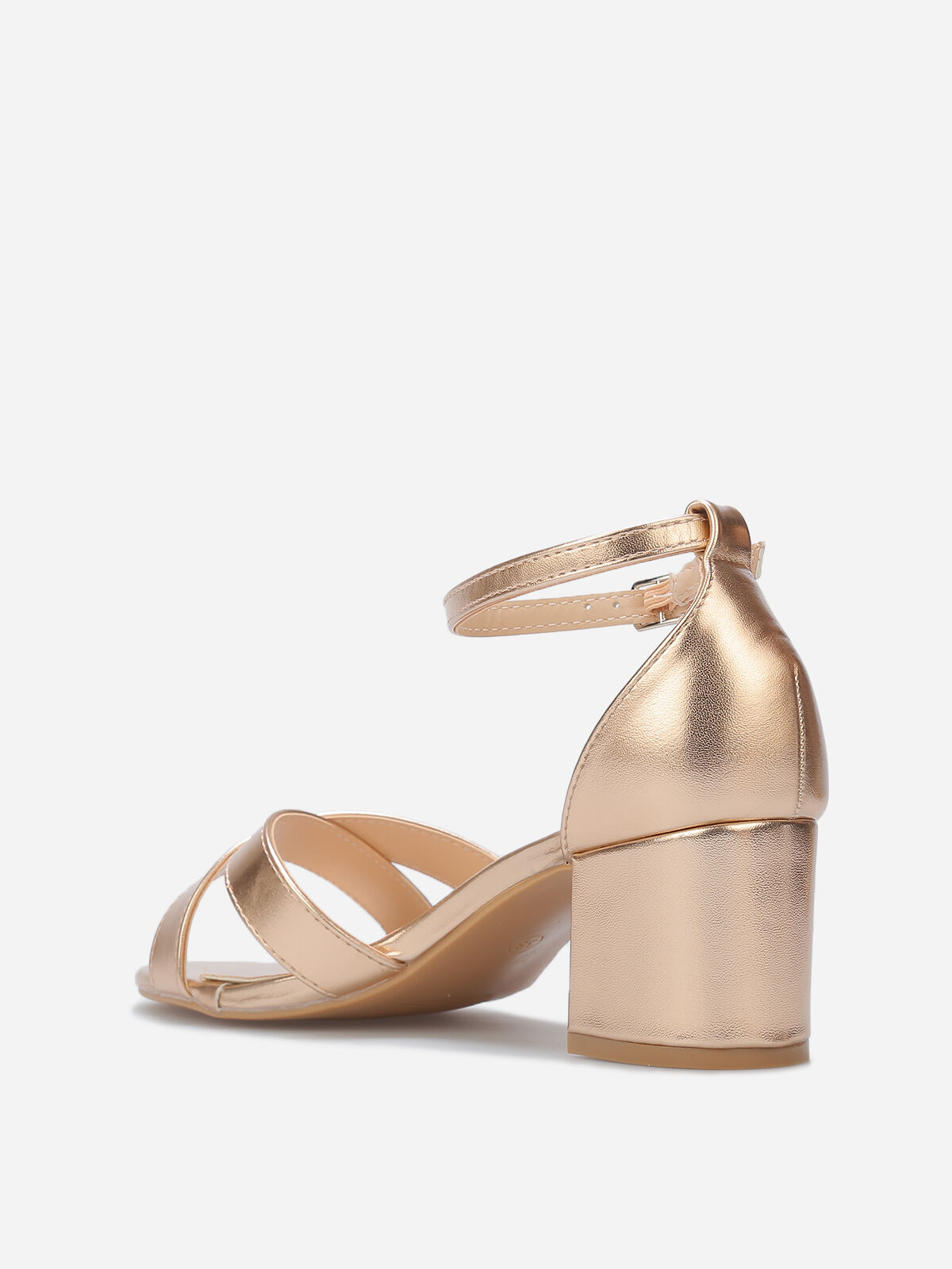 Sandales à talon et brides croisées- Doré rose