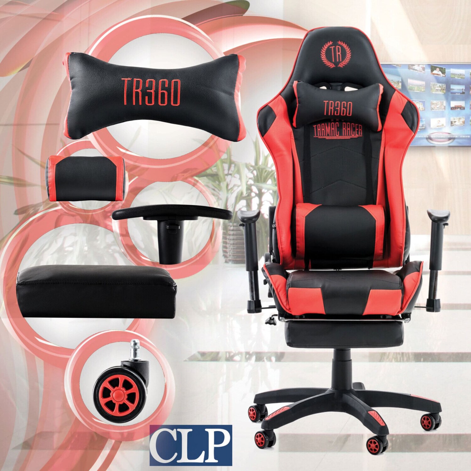 TPFLiving Racing Bürostuhl Turbine mit Fußablage Schwarz/Blau