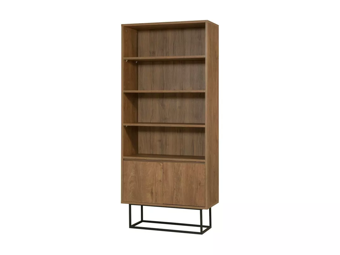 Bibliothèque Almeni, Etagère de bureau, Porte-livre mobile, Librairie, 80x36h182 cm, Noyer et Noir