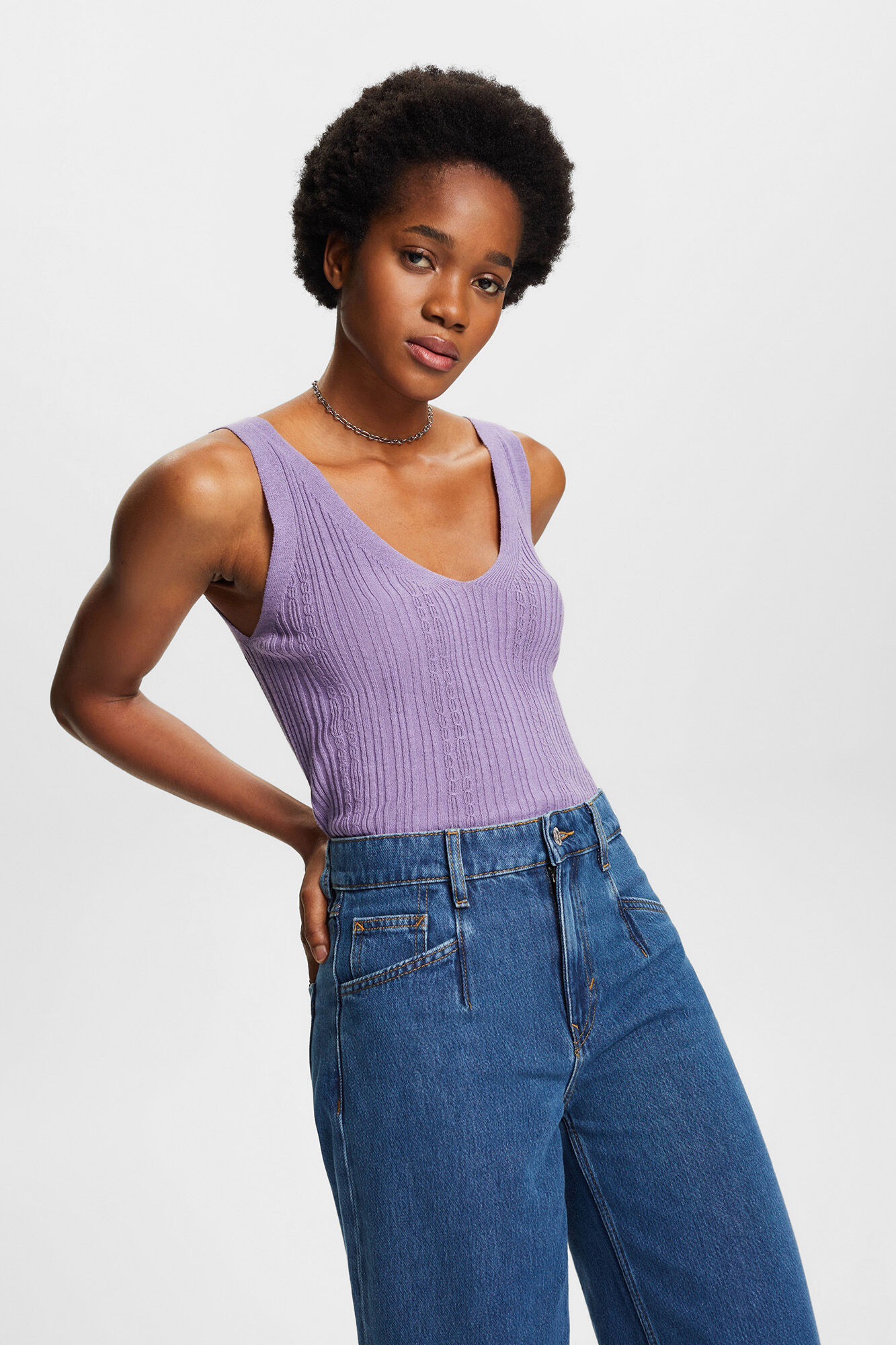 Blusa de malha fina com estampas em linho - Lilás