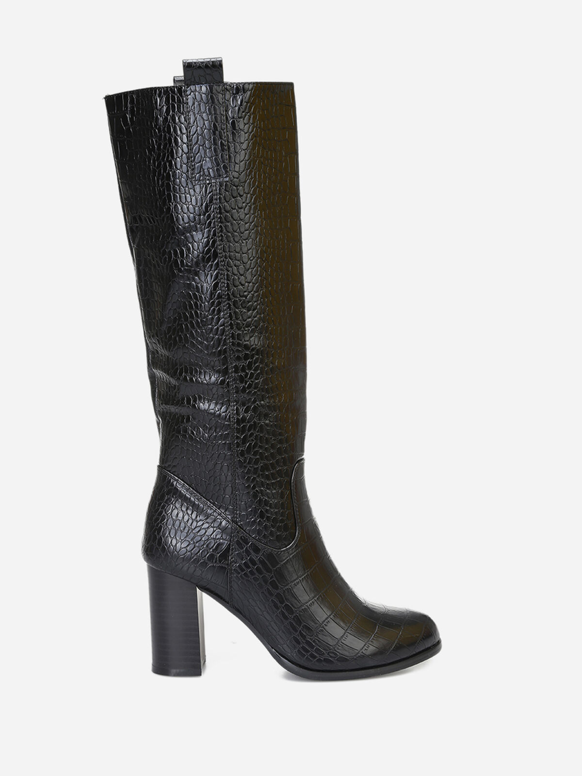 Bottes texturées à talon carré- Noir