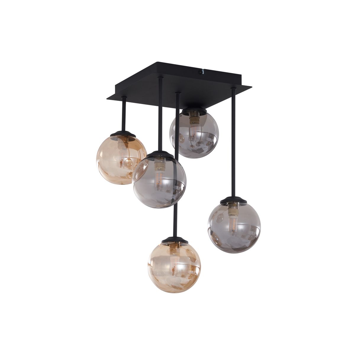 Moderne plafondlamp zwart met amber en smoke glas 5-lichts - Athens