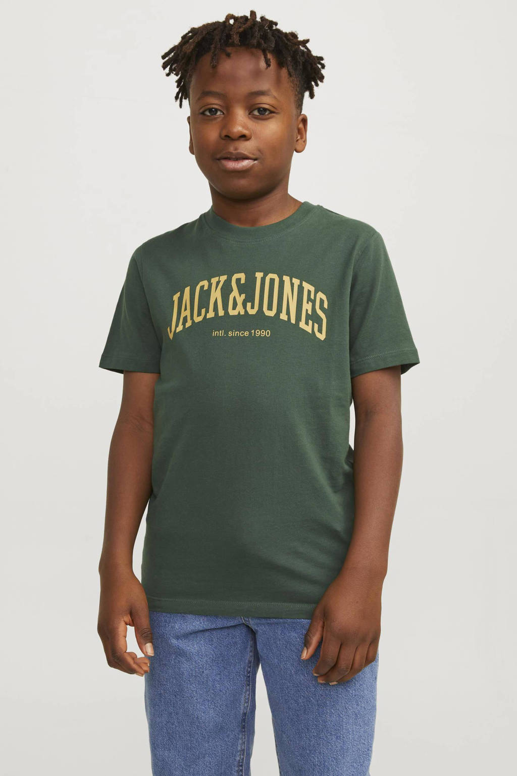 JACK & JONES T-shirt JJEJOSHmet tekst donkergroen