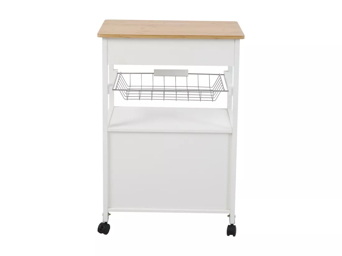 SVITA desserte de cuisine sur roulettes avec plan de travail panier en bois blanc