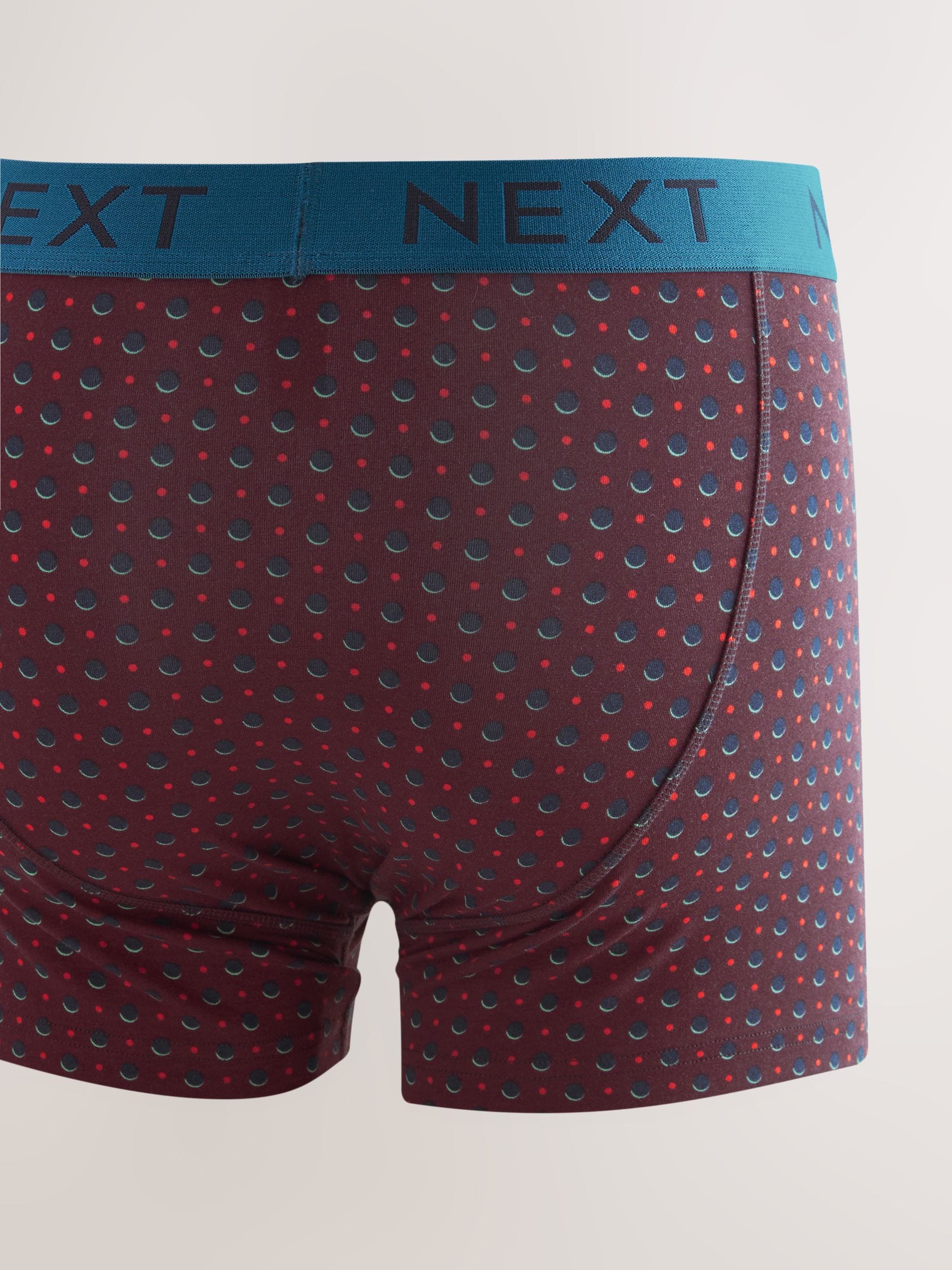 Marineblauw/bordeauxrood met stippen en strepen - Boxershorts met A-voorkant