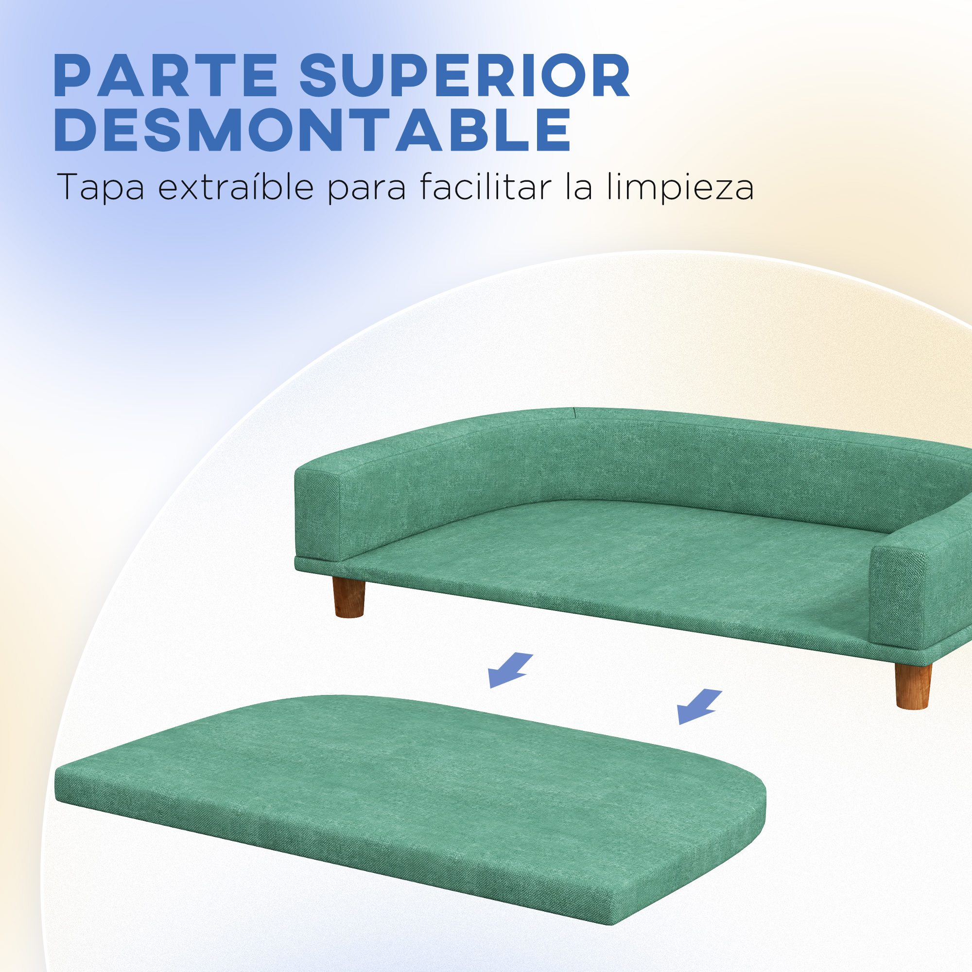 Sofá grande para cães PawHut, cama elevada estofada para cães com almofada lavável e pés de madeira de pinho, capacidade de carga de 40 kg, 98 x 67 x 25 cm, verde.