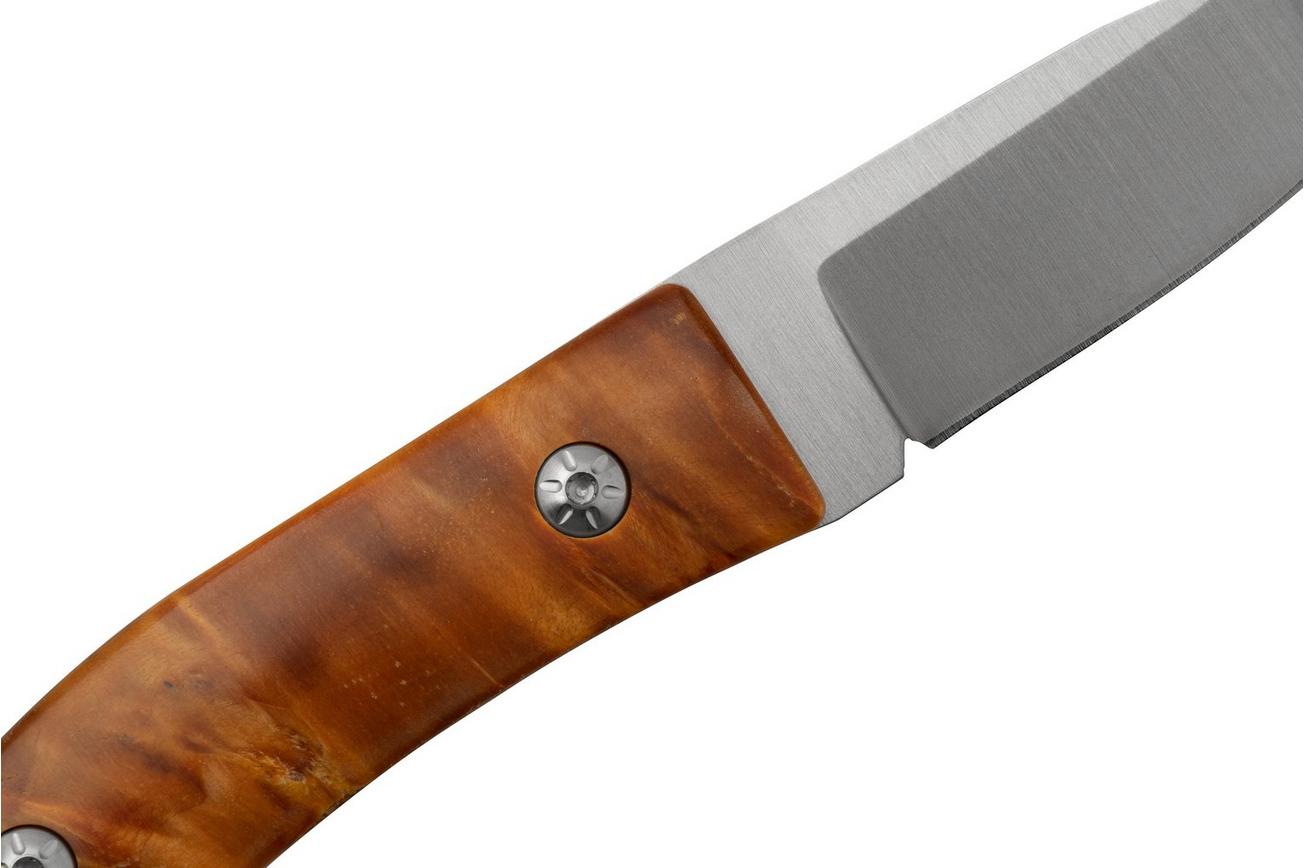 Maserin AM22, 923-RA Brown Poplar Burl, vaststaand mes, Atillio Morotti design