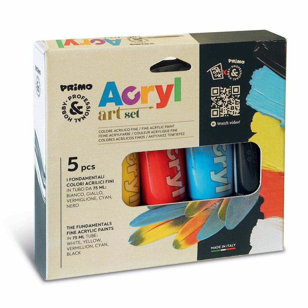 5 tubes de peinture acrylique couleurs primaires