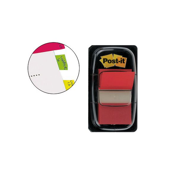 Post-it Separadores de Índice 25.4 x 43.2 mm Vermelho Embalagem de 50 c/ Dispensador 680-1 Bloco 50 Fls - 291822