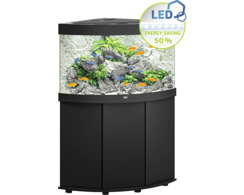 JUWEL Trigon 190 SBX aquariumcombinatie met LED-verlichting, verwarming, filter en zwarte kast inclusief starterset met omgekeerde osmose-installatie, Easy Life verzorgingsset, tropische voeding, grind, Deponit Mix, digitale thermometer, grindzuiger,
