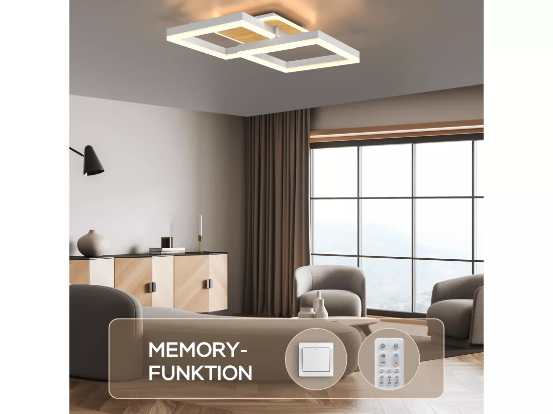 MODLICHT 40W Plafonnier LED Luminaire Salon Dimmable,Éclairage Plafonnier Blanc Chaud à Froid 3000K-6500K,3600LM Chambre,Salle Manger,Couleur Noyer
