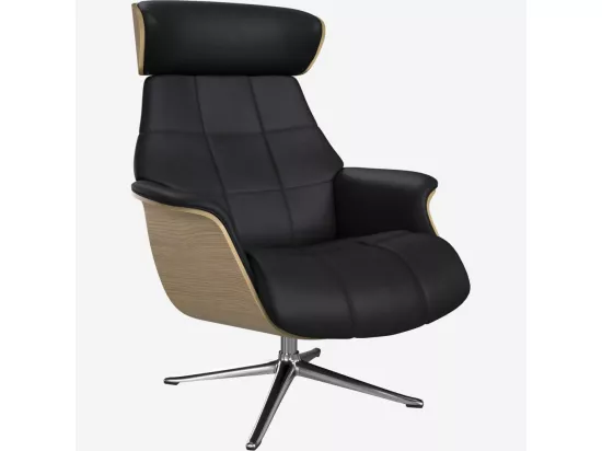 HABITAT - Fauteuil en chêne et cuir Savoy - Noir obsidienne - Pied aluminium - Marc