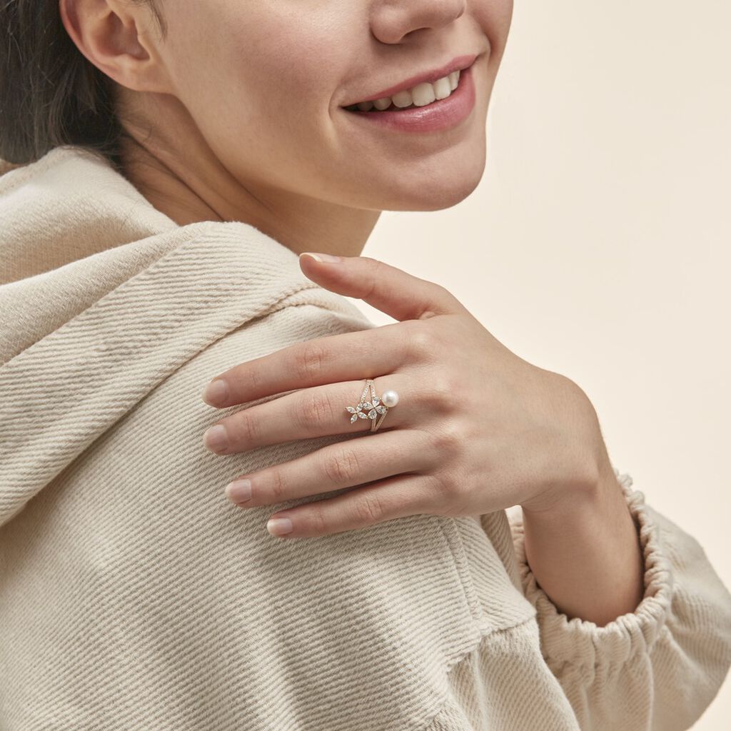 Bague Norah Or Jaune Perle De Culture Et Oxyde De Zirconium