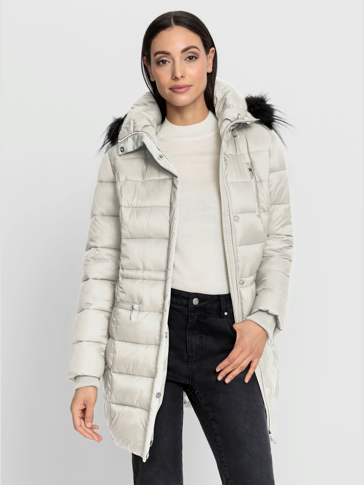 Parka imitation fourrure amovible sur capuche amovible