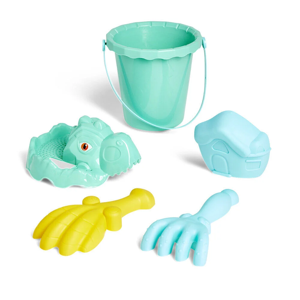 Seau de plage garni dinosaure 5 pièces vert bleu jaune