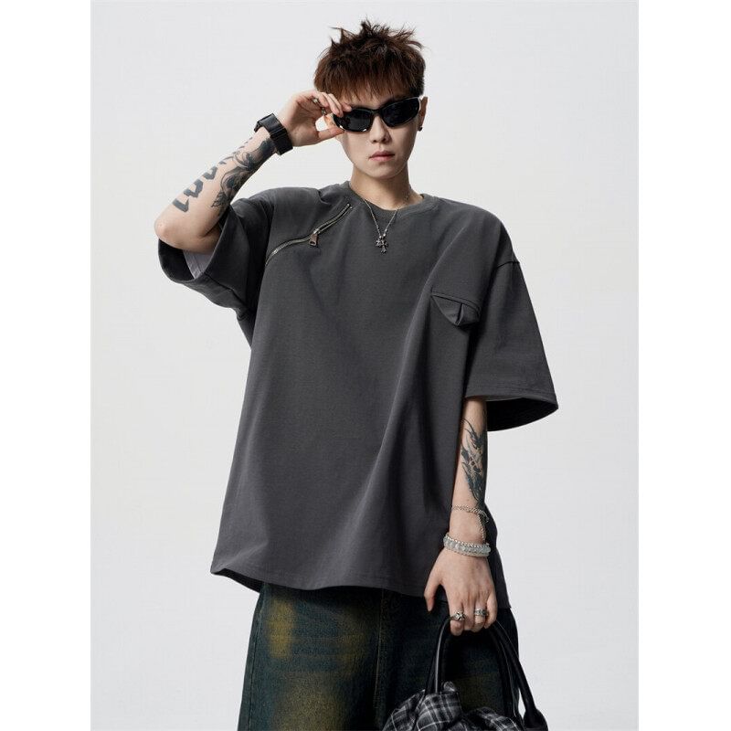 Derbundy - T-shirt met korte mouwen, ronde hals en ritsdetail