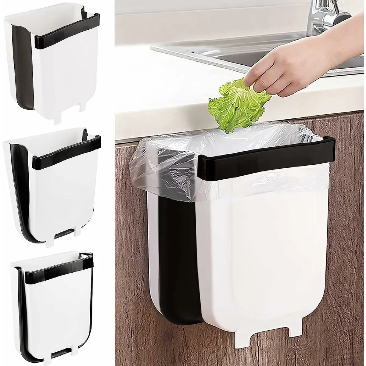 Vendos85 Poubelle Pliable Suspendue - 9L Blanc