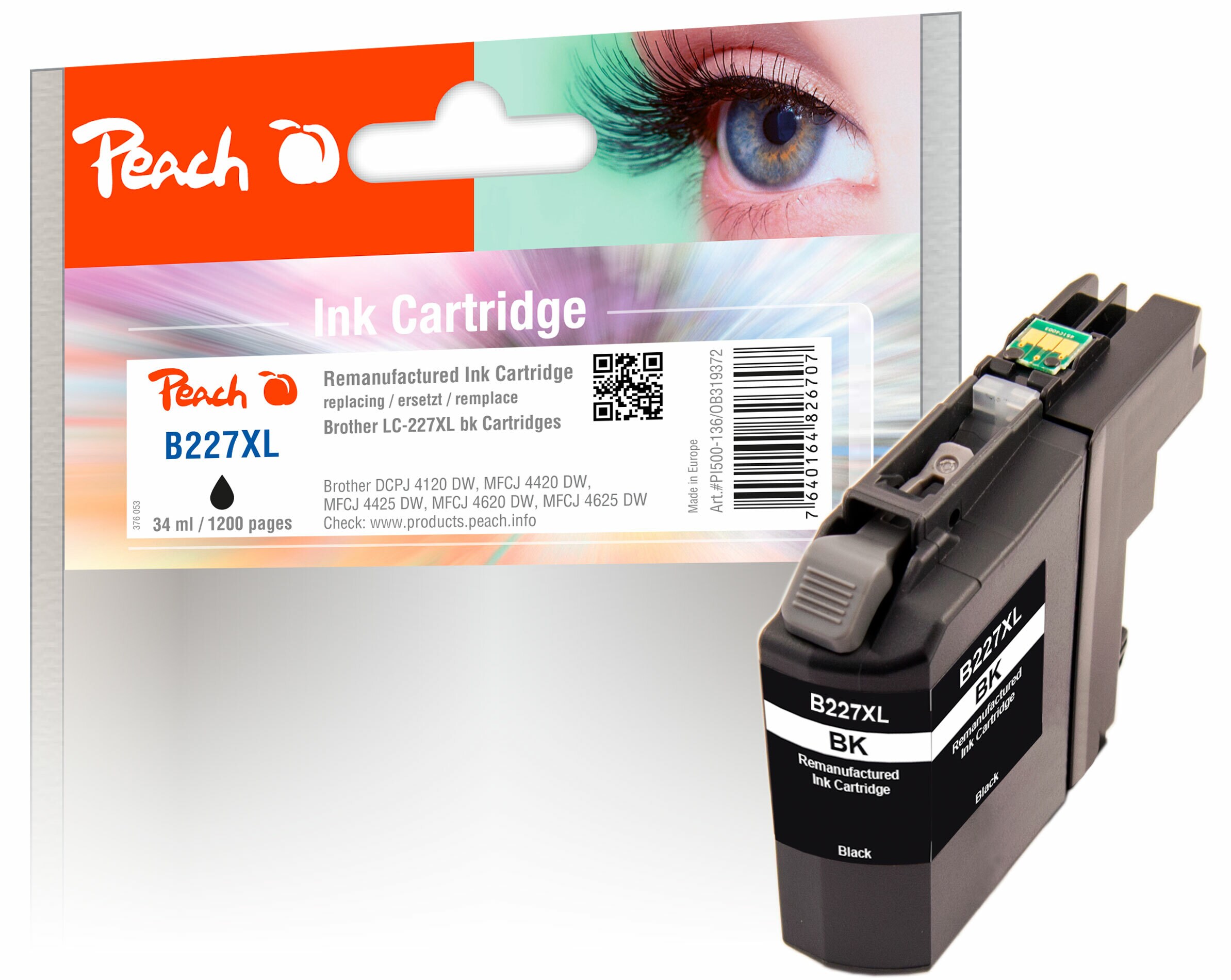 Peach B227 XLBK Druckerpatrone XL bk ersetzt Brother LC-227XLBK für z.B. Brother DCPJ 4120 DW, Brother MFCJ 4420 DW, Brother MFCJ 4425 DW (wiederaufbereitet)
