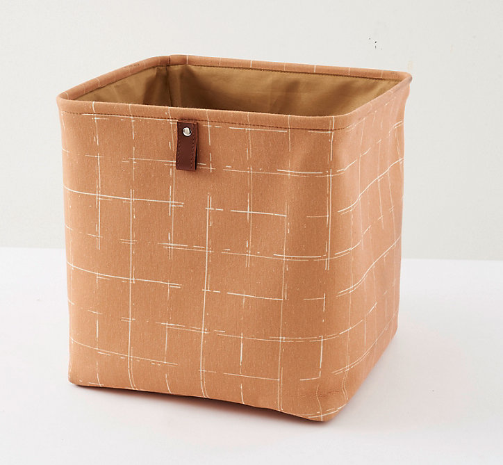 Boîte de rangement carré tissu orange motif carreaux