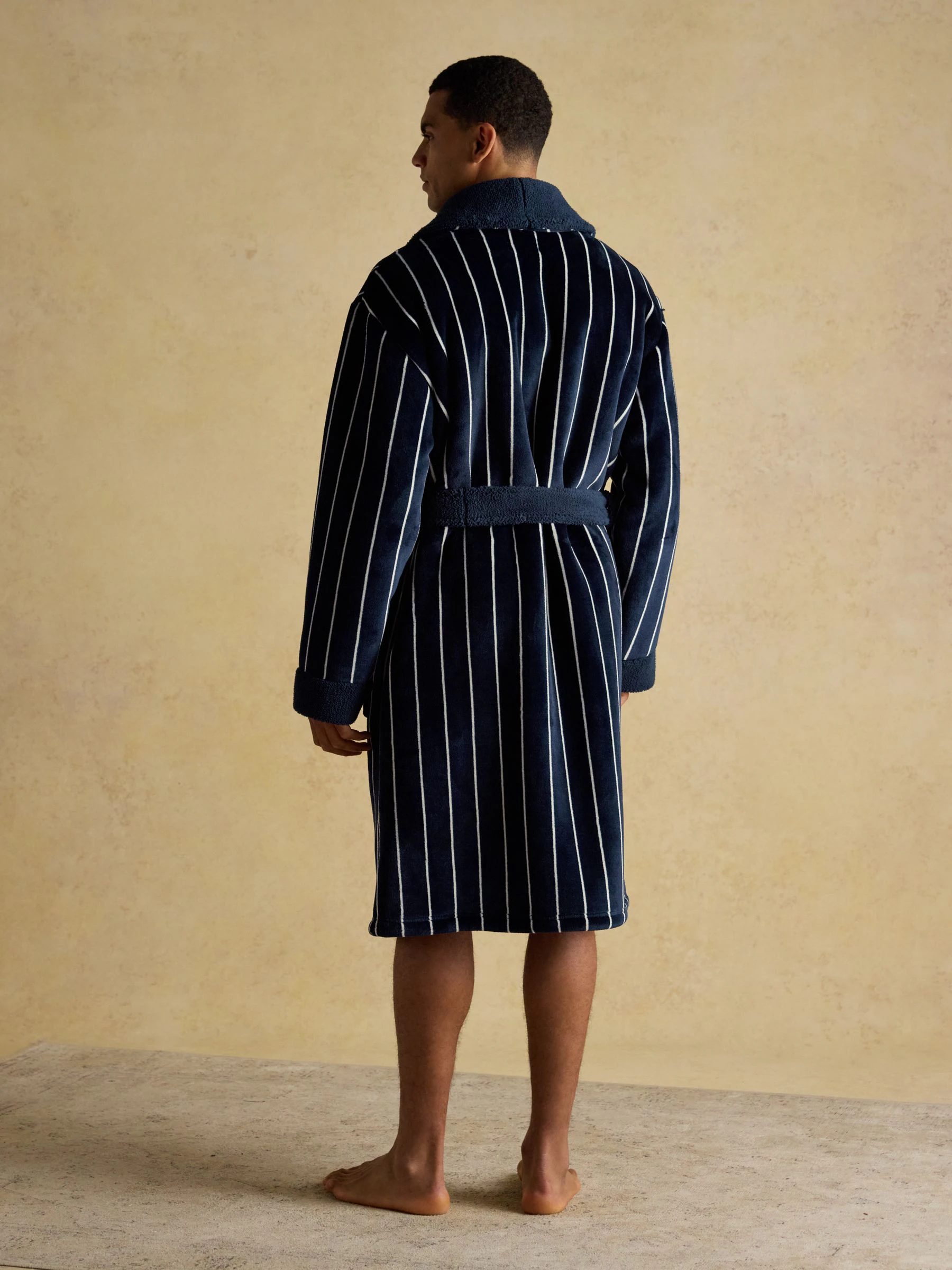 Marineblauw - Joules Montague Fleece Dressing Gown