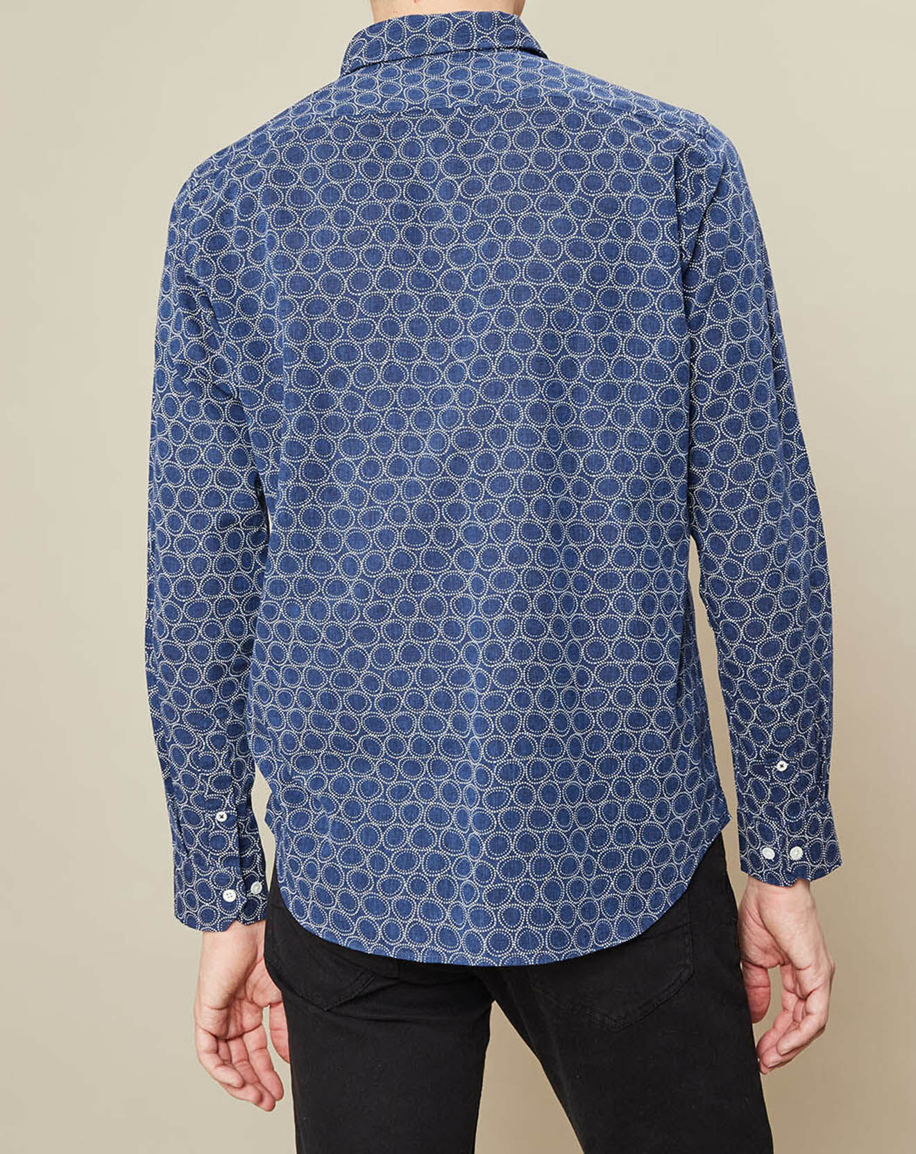 Hartford Chemise en Lin & Coton Slim Sammy à pois marine/blanc