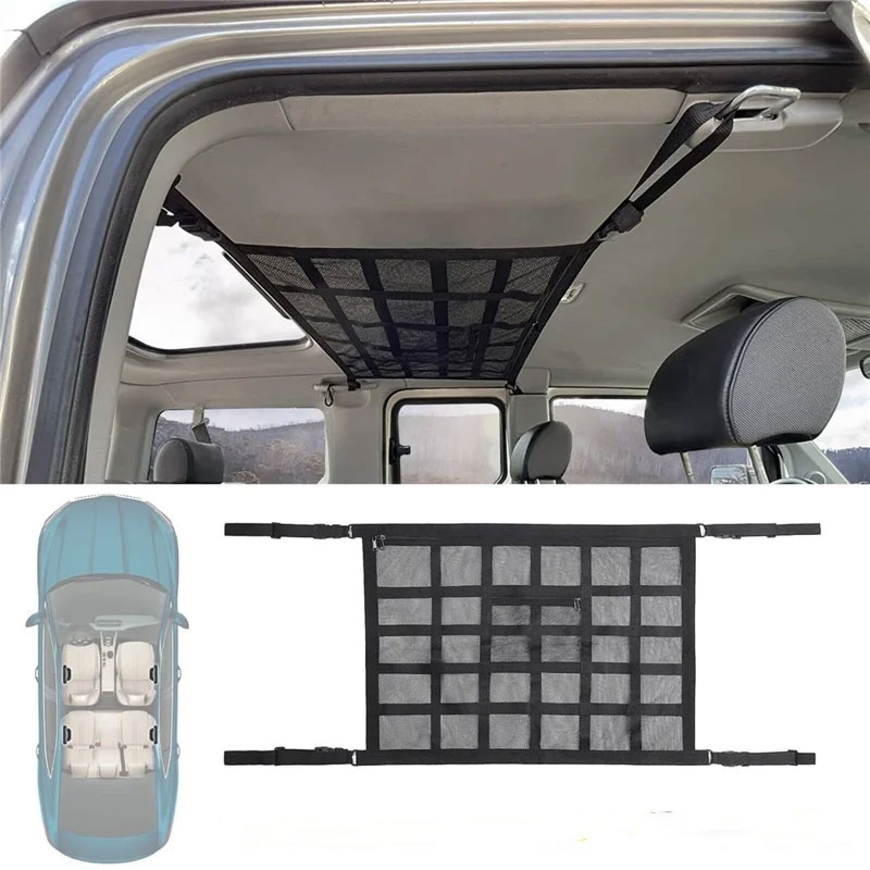 (70x50cm) Doppel-Lagige Auto KFZ Dachnetz Tasche Aufbewahrungsnetz Organizer für Innenraum - Schwarz