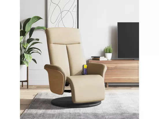 Fauteuil inclinable massant avec repose-pieds crème tissu