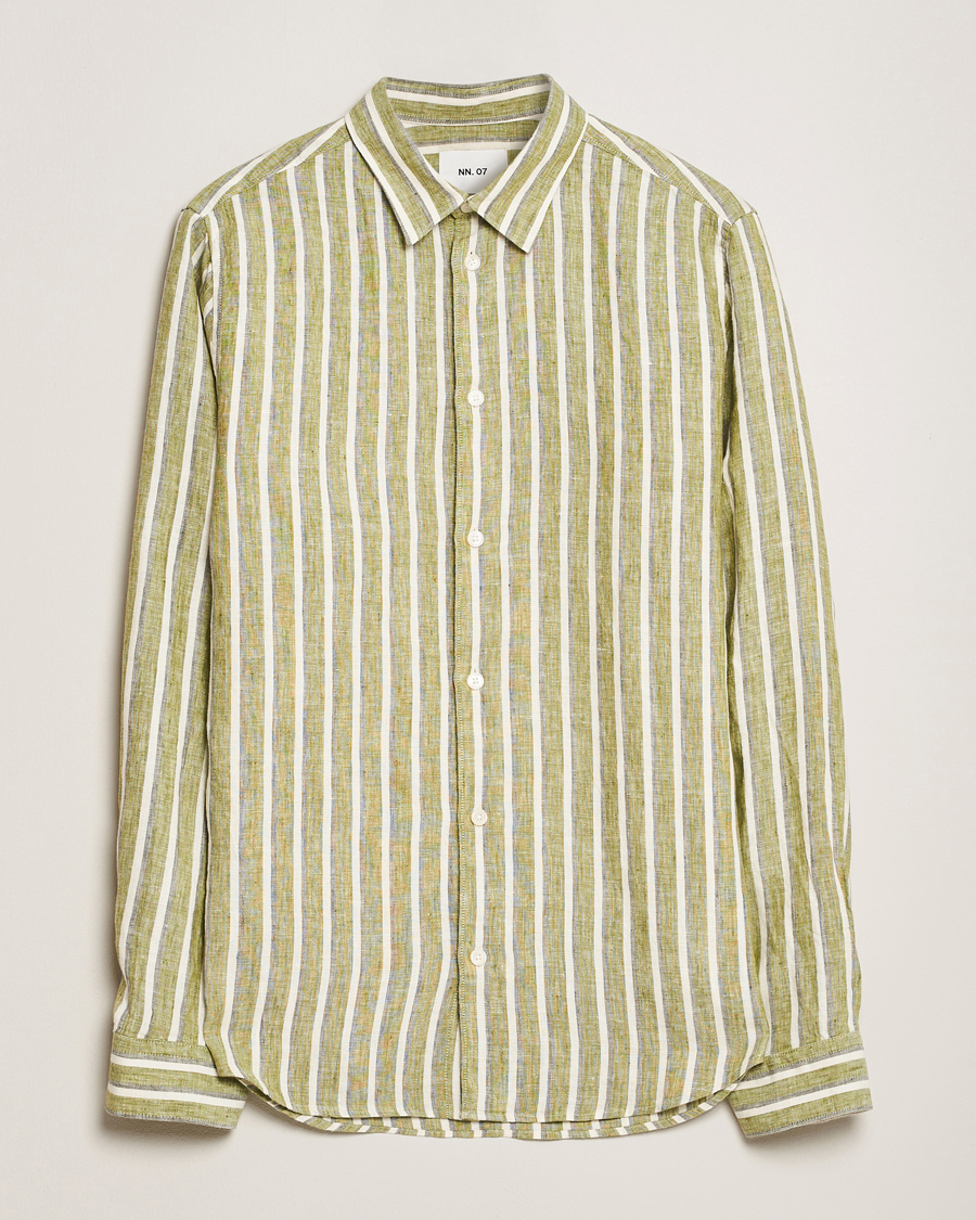 NN07 Enzo Striped Linen Shirt Green Multi