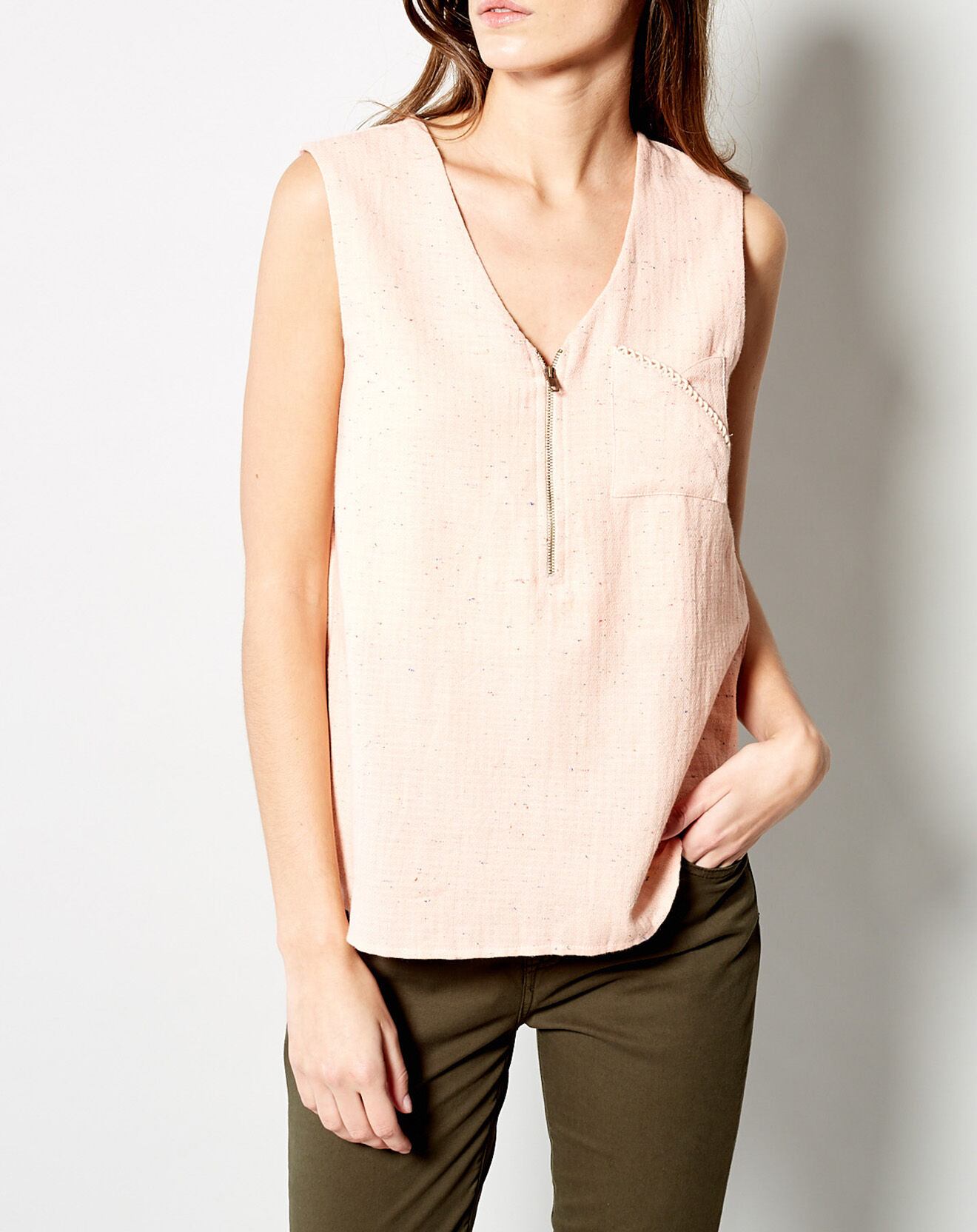 Karl Marc John Top Tablado en Coton chiné rose pâle