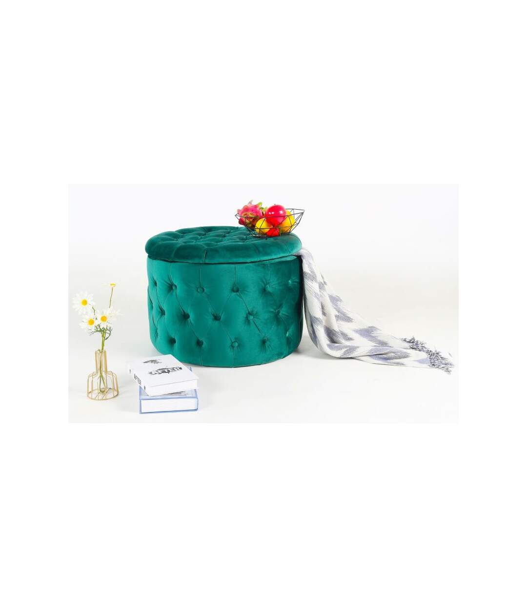 Paris Prix - Pouf Rond Design En Velours visalni 60cm Vert