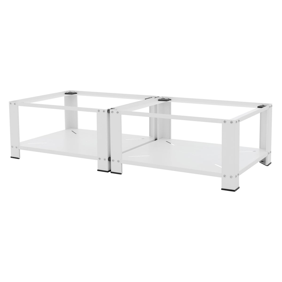 ML-Design Dubbele Wasmachine Onderstel met 2 Planken, Wit, 128x54 cm, Staal, 2x 150 kg, Stevige Dubbele Wasmachine Onderstel, 32 cm Hoog Platform, Verhoogde Onderkast, Dubbele Onderkast, Dubbel Platform
