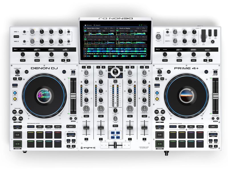 Denon DJ DJ-Controller Prime 4  Special Edition White 4-Deck Standalone-DJ-Controller mit Stems
