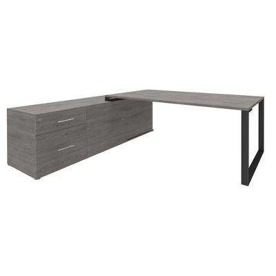 Bureau URBAN Manager - L180 x P100 x H72,5 cm - console retour à gauche (tiroirs) L200 x P60 x H72,5 cm - pieds carbone - plateau imitation chêne gris