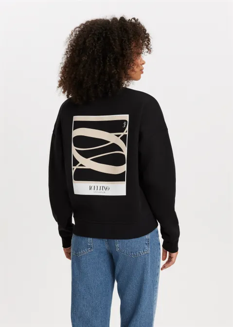 Sweater met print abstract zwart (ZWART)