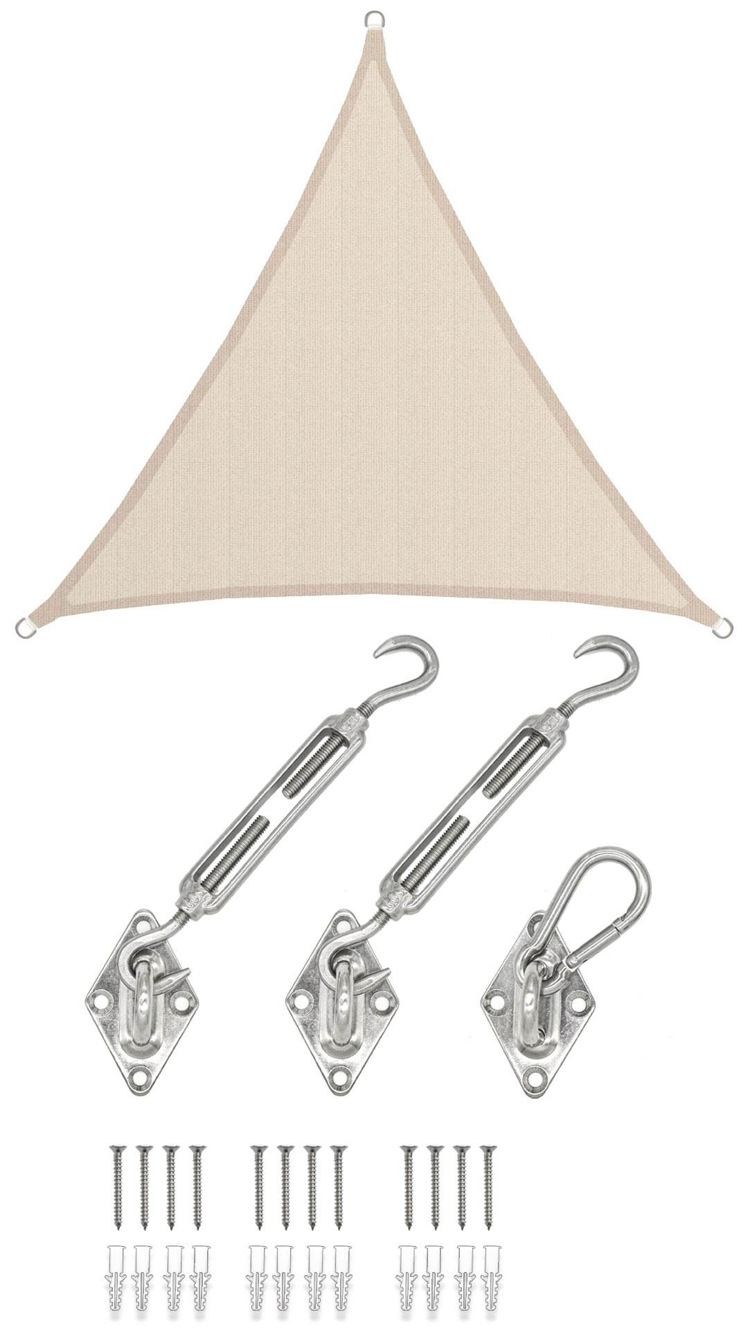 AMANKA 2 x 2 x 2 waterdicht schaduwdoek + bevestigingsset - Beige