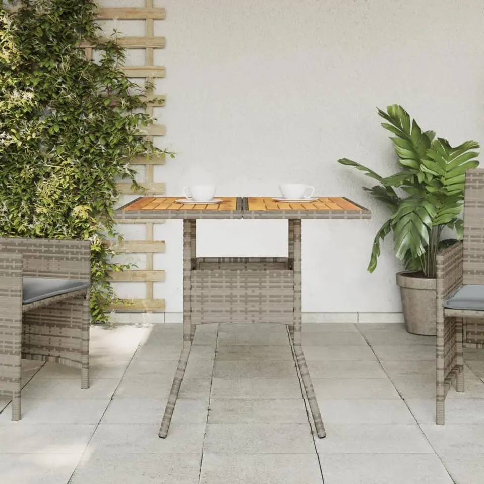 vidaXL - Tuintafel met acaciahouten blad - Grijs - Poly rattan - 80 x 80 x 75 cm