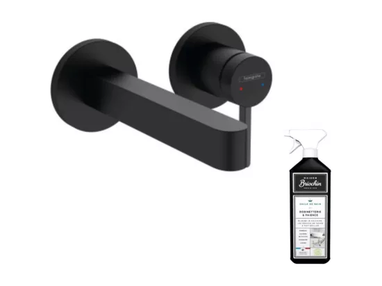 Mitigeur lavabo mural HANSGROHE Finoris bec 165 mm noir mat + nettoyant Briochin