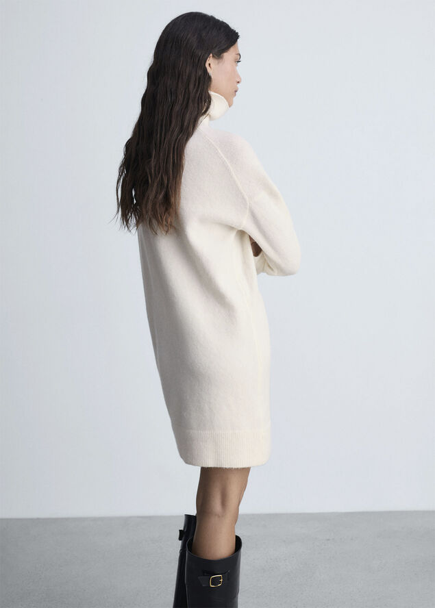 MANGO Short turtleneck knitted dress Light beige