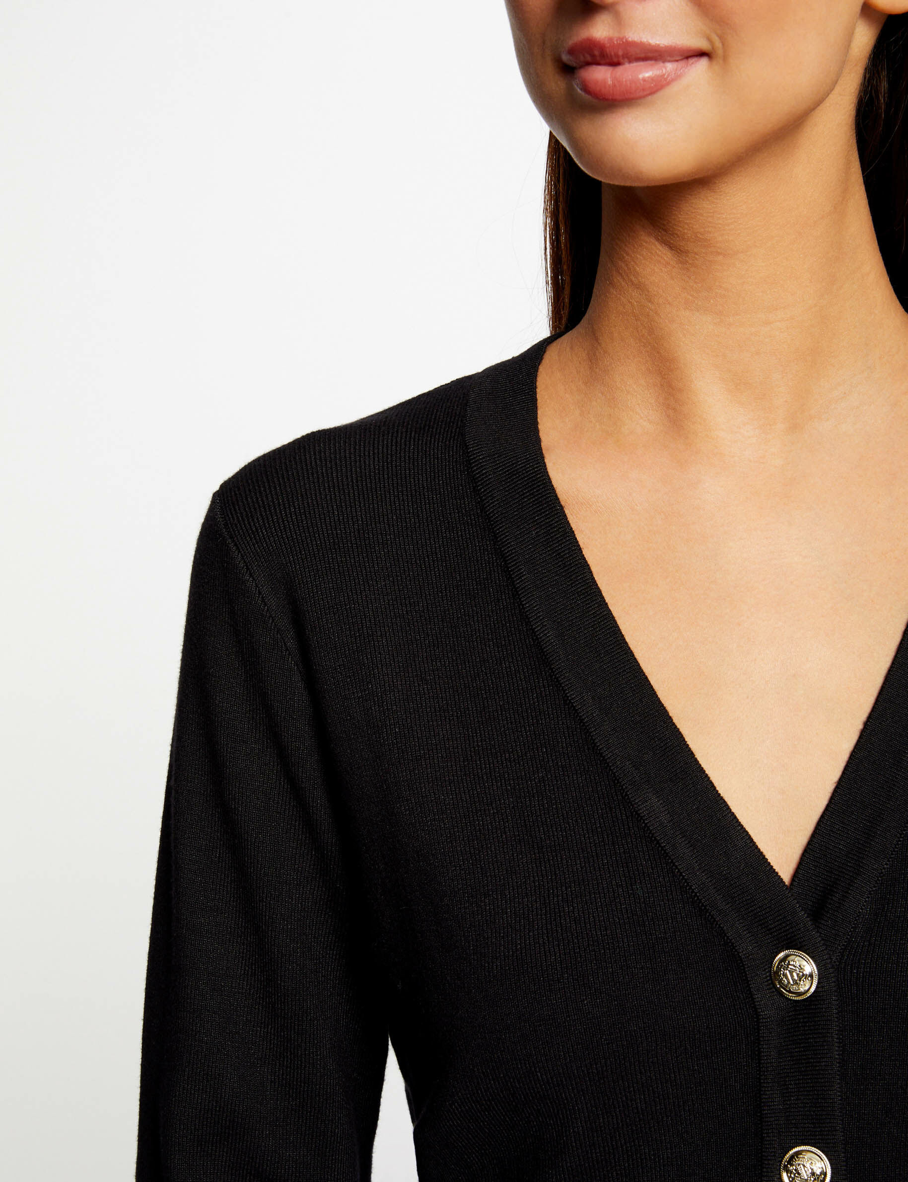 Gilet col en V manches longues noir femme - noir