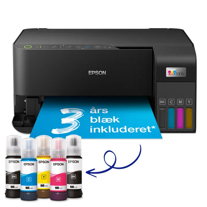 Epson EcoTank ET-2830 - Multifunktionsprinter - farve - blækprinter - ITS - A4 (medie) - op til 15 spm (udskriver) - 100 ark - Wi-Fi, USB - sort