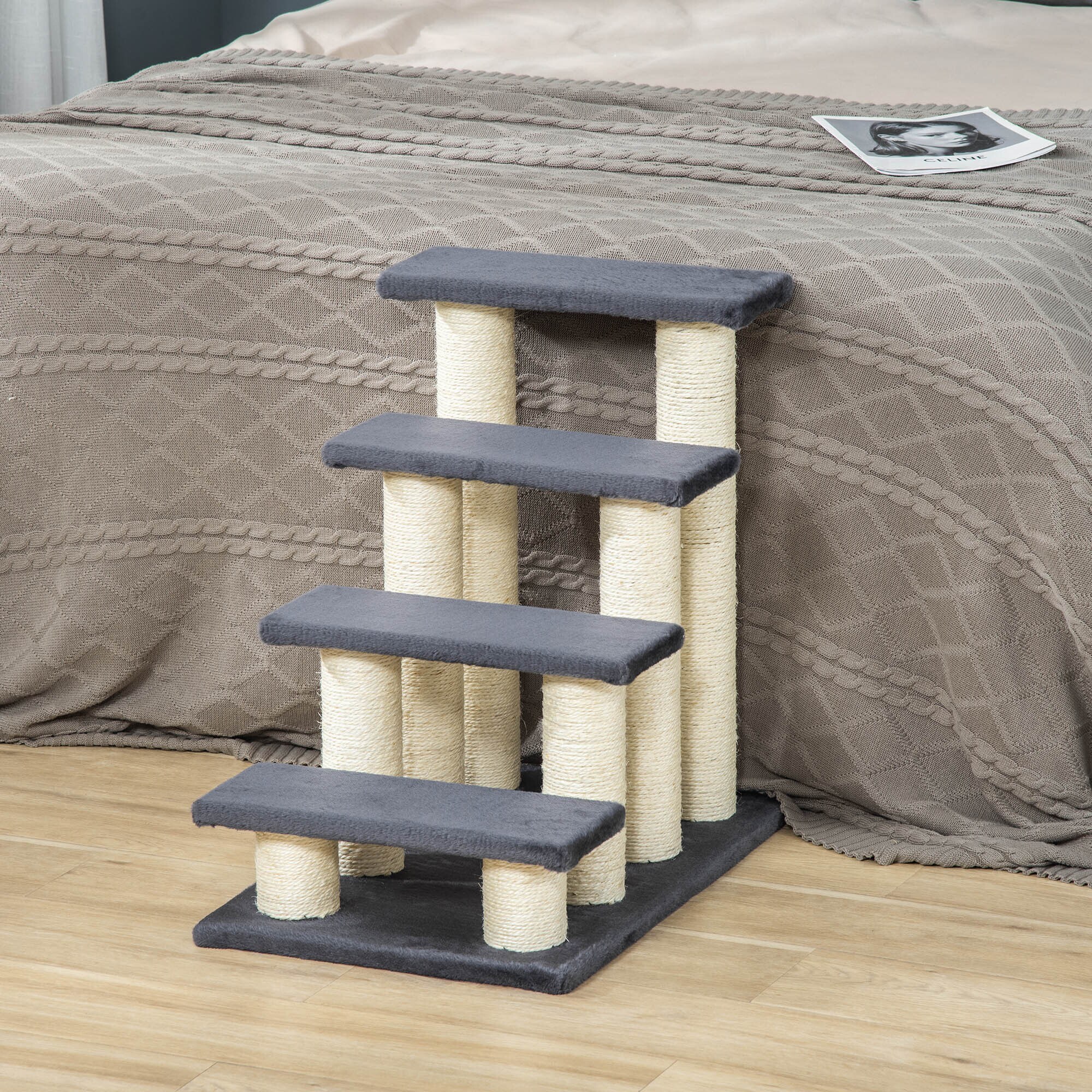 PawHut Katzentreppe mit 4 Stufen grau 60 x 42 x 61 cm (LxBxH)