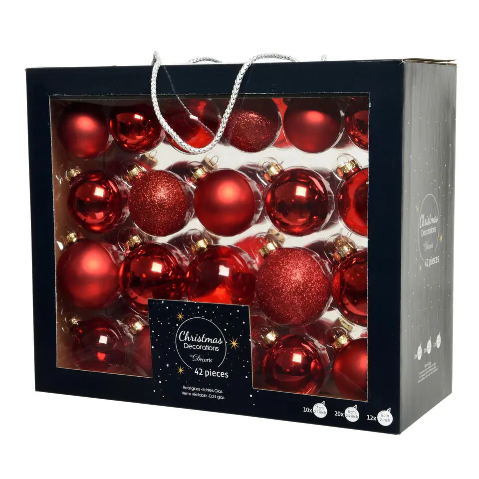 Decoris kerstballen - 42x - rood - glas - 5-6-7 cm