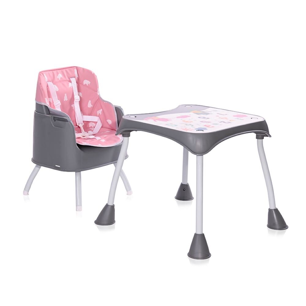 Lorelli Kinderhochstuhl Trick 3 in 1 Kinderstuhl, Tisch, umbaubar, klappbar Gurt rosa
