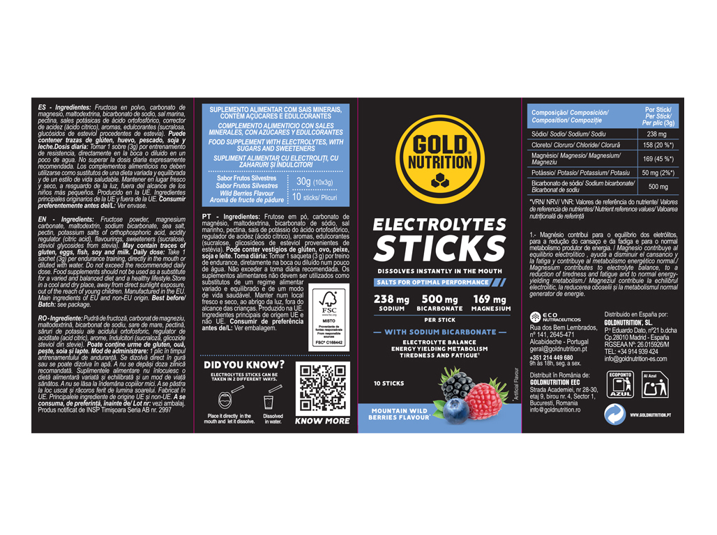 ELECTROLITOS GOLDNUTRITION EM STICKS 30G