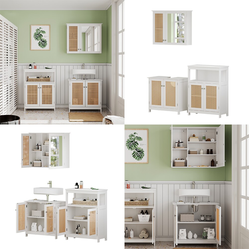 Vicco Badmöbel-Set Rosario, Weiß, moderne Serie, Badezimmer, dekorative Front, Spiegelschrank, Waschtischunterschrank, Sideboard