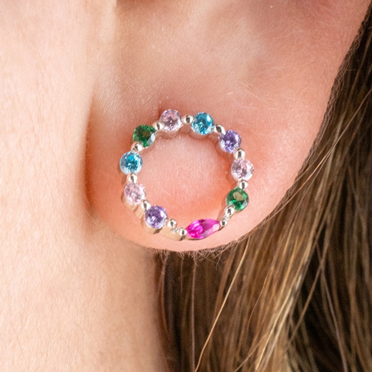 Boucles d'oreilles puces Lotus Silver multicolores