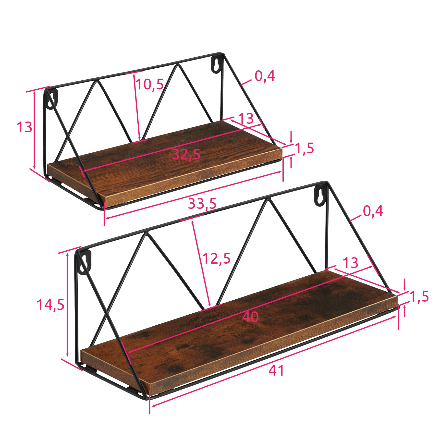 tectake® 2er Set Wandregal, Industrial Style, Belastbarkeit je Regal 15 kg, Tiefe 13 cm