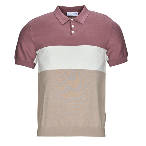 Selected - SLHMATTIS SS KNIT BLOCK POLO B - Mauve / Blanc / Beige