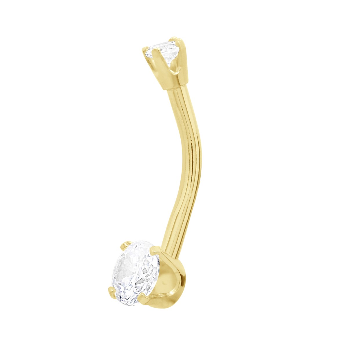 Piercing de Nombril en Or Jaune serti De deux oxydes de Zironium Blanc Ronde - Sertis Griffes - Anallergique